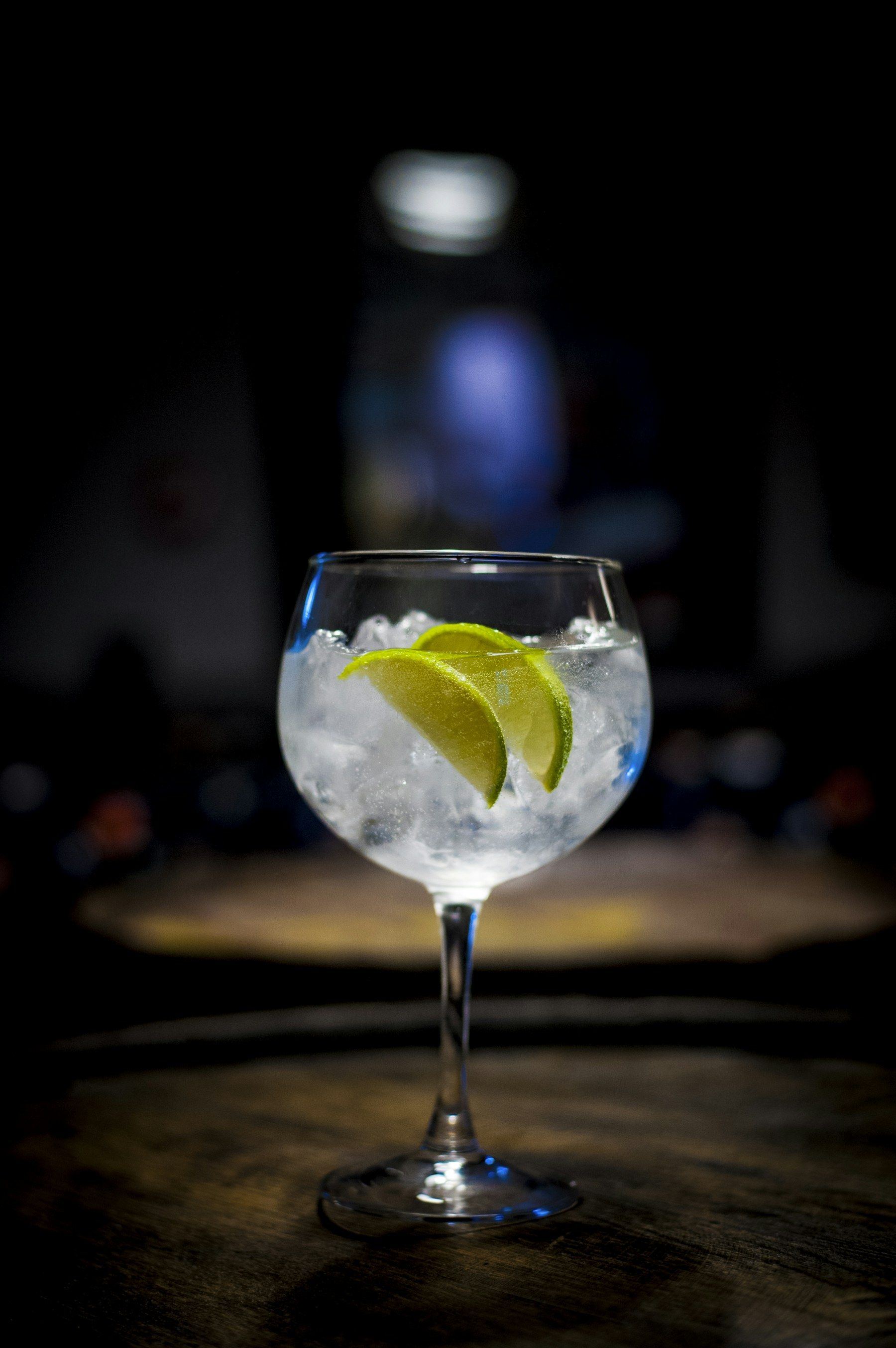 A gin and tonic on the bar